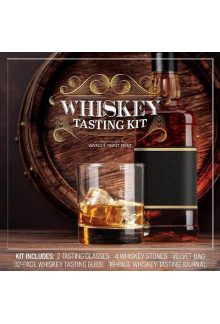 Whiskey Tasting Kit: 2 Glasses, 4 Stones, Velvet Bag, Book, - Humanitas